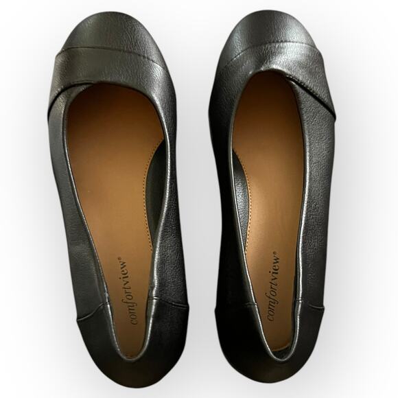 Comfortview Gab 07118 Women's Black Round Toe Slip-On Flat Ballet Flat Size 10W - Picture 3 of 13